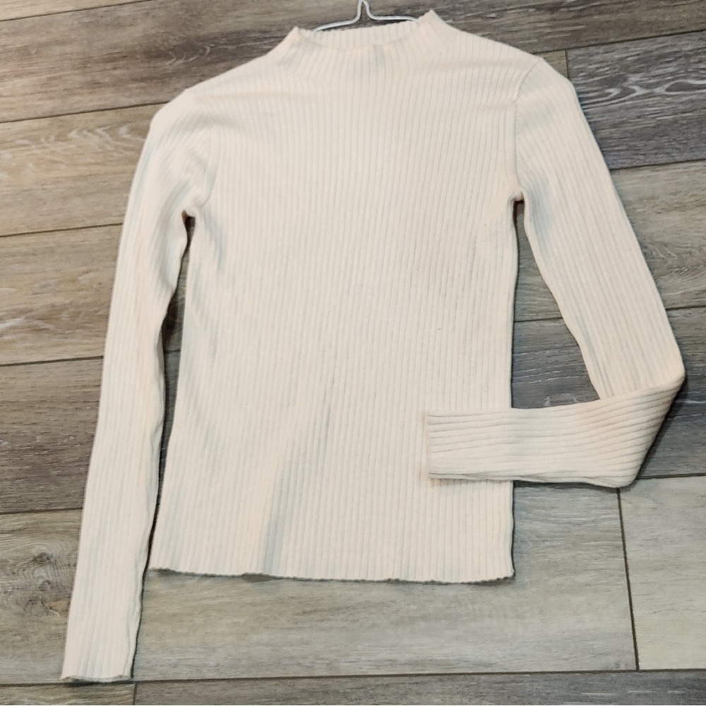 Ann Taylor Ivory Ribbed Long Sleeve Top Size XS